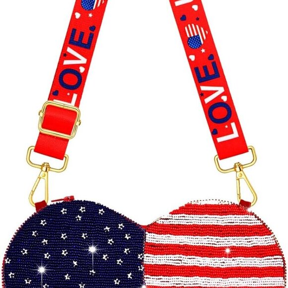 Women Sequin Beaded 4th of July Star Purse Crossbody Flag Accessories